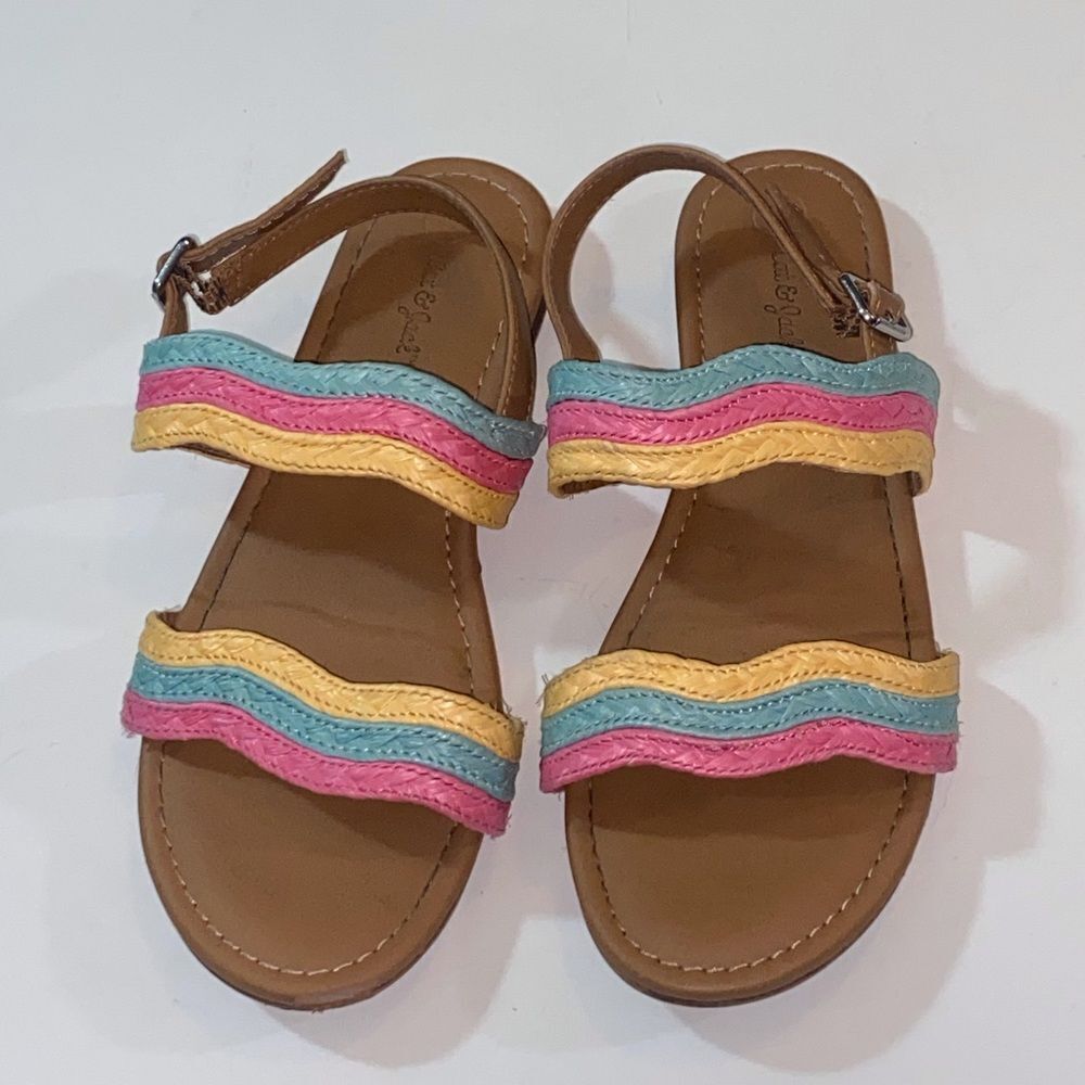 🥰Cat & Jack Tan Multicolor Sandals with Wavy Straps Girl Size 3 US